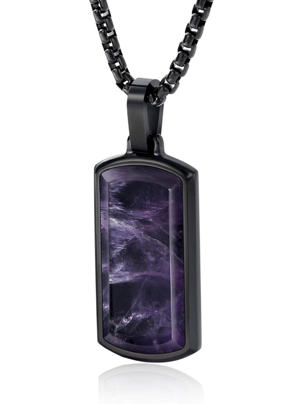 Men's Amethyst Pendant Necklace with Onyx, Tiger Eye & Lapis Lazuli - Adjustable